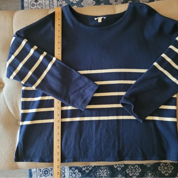 Eileen Fisher Navy Blue & Off White Stripe 100% Organic Cotton Sweater Size XL - Picture 8 of 8